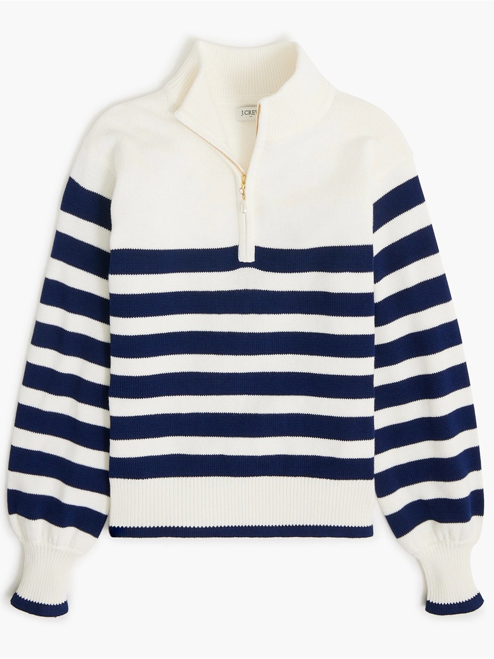J. Crew Factory Pearl Zipper Pull Stripe 100% Cotton Sweater XXS